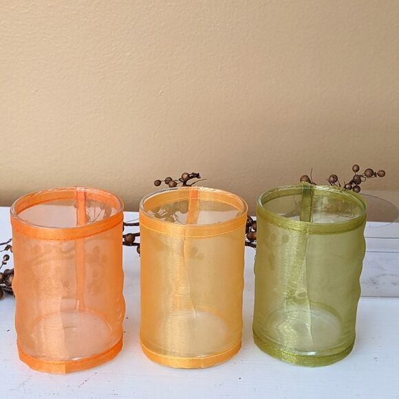 Vance Kitira Glass Votive Candle Holders With Shimmering Mesh Shades - Picture 2 of 5